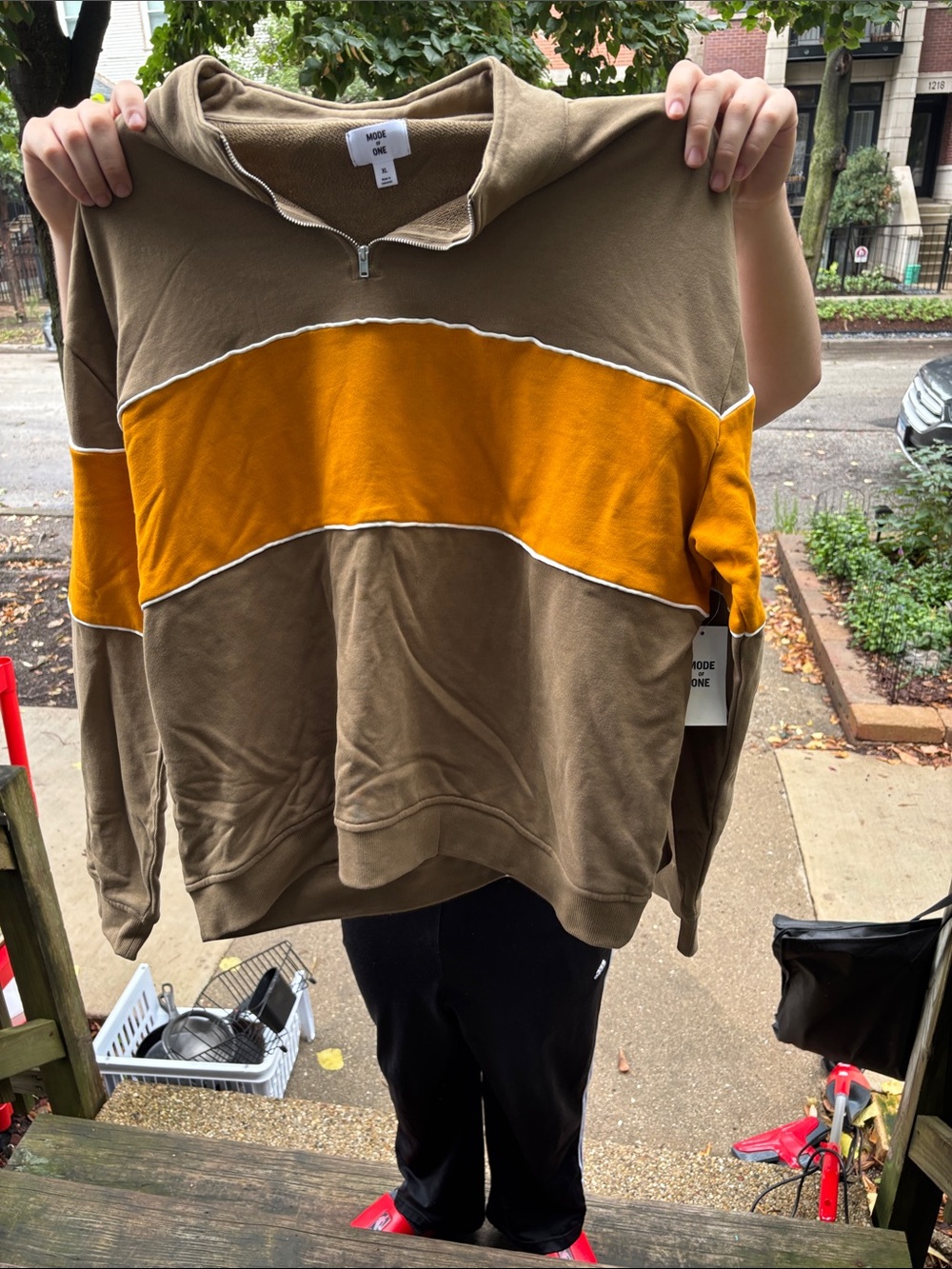 Men's Olive Green & Mustard Zip-Front Pullover Hoodie